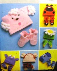 4305 BUTTERICK 6 ANIMAL HATS, SLIPPERS FLEECE PATTERN XS-XL